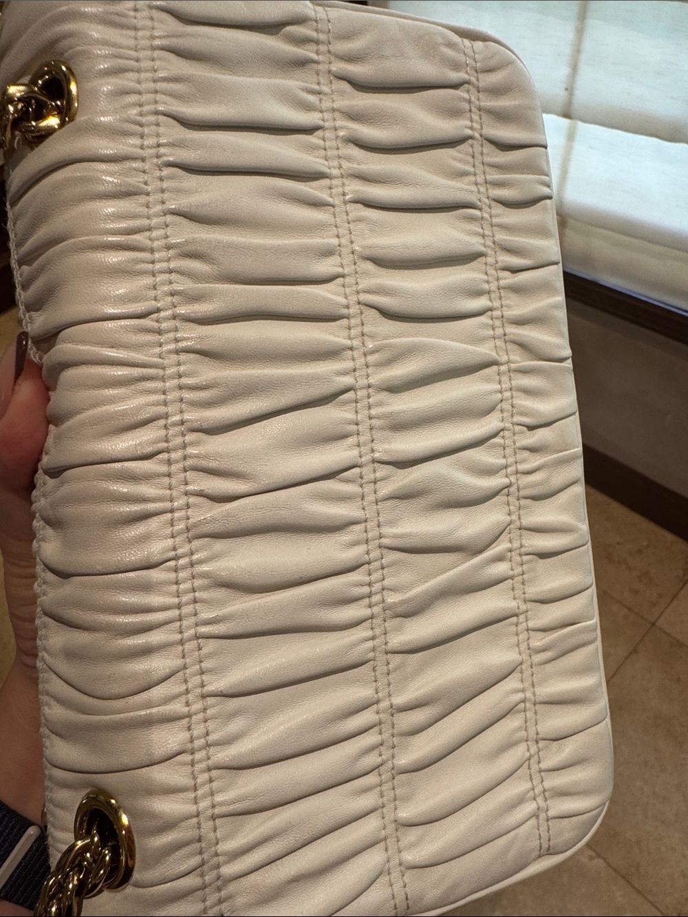 Prada White Quilted Nappa Leather Shoulder Bag with Gold Chain - Picture 6 of 11